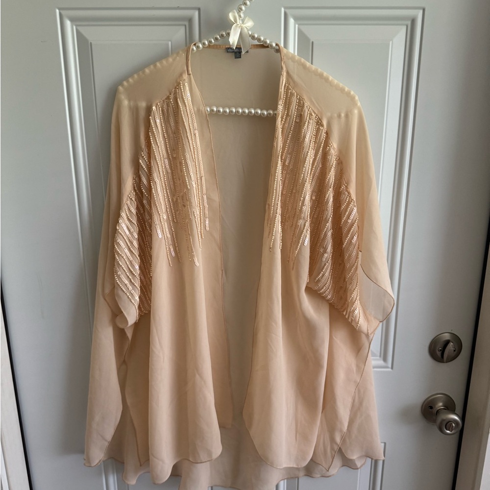 Charlotte Russe Cream Sheer Kimono with Sequin Accents